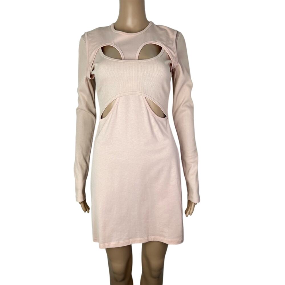 New Dion Lee Bodycon Sexy Cutout Long Sleeve Blush Pink Dress